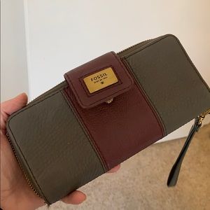 Gray and purple fossil wallet